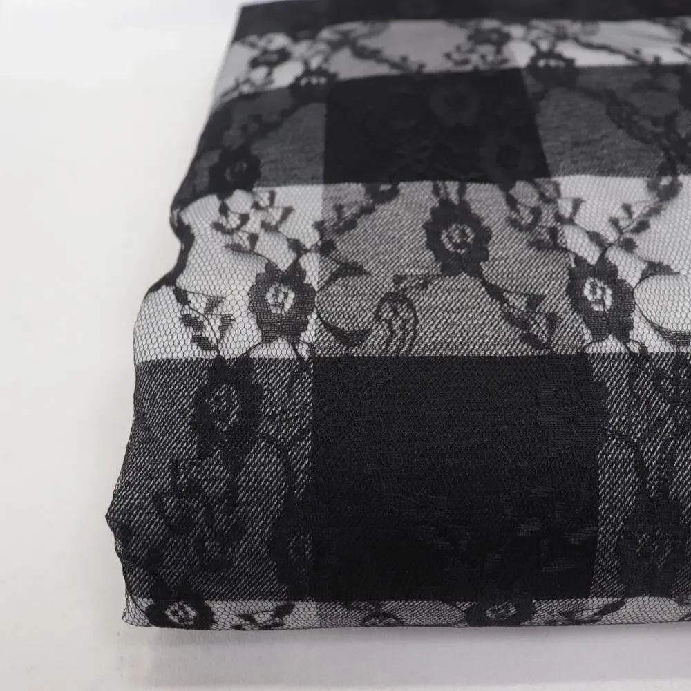 Flash World Reversible Tablecloth Black White Check Lace Rectangle 60X84 in